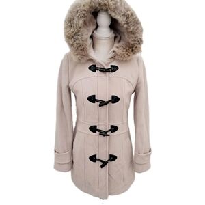Marc New York Wool Cashmere Coyote Fur Trimmed Hooded Duffle Coat *See Descript